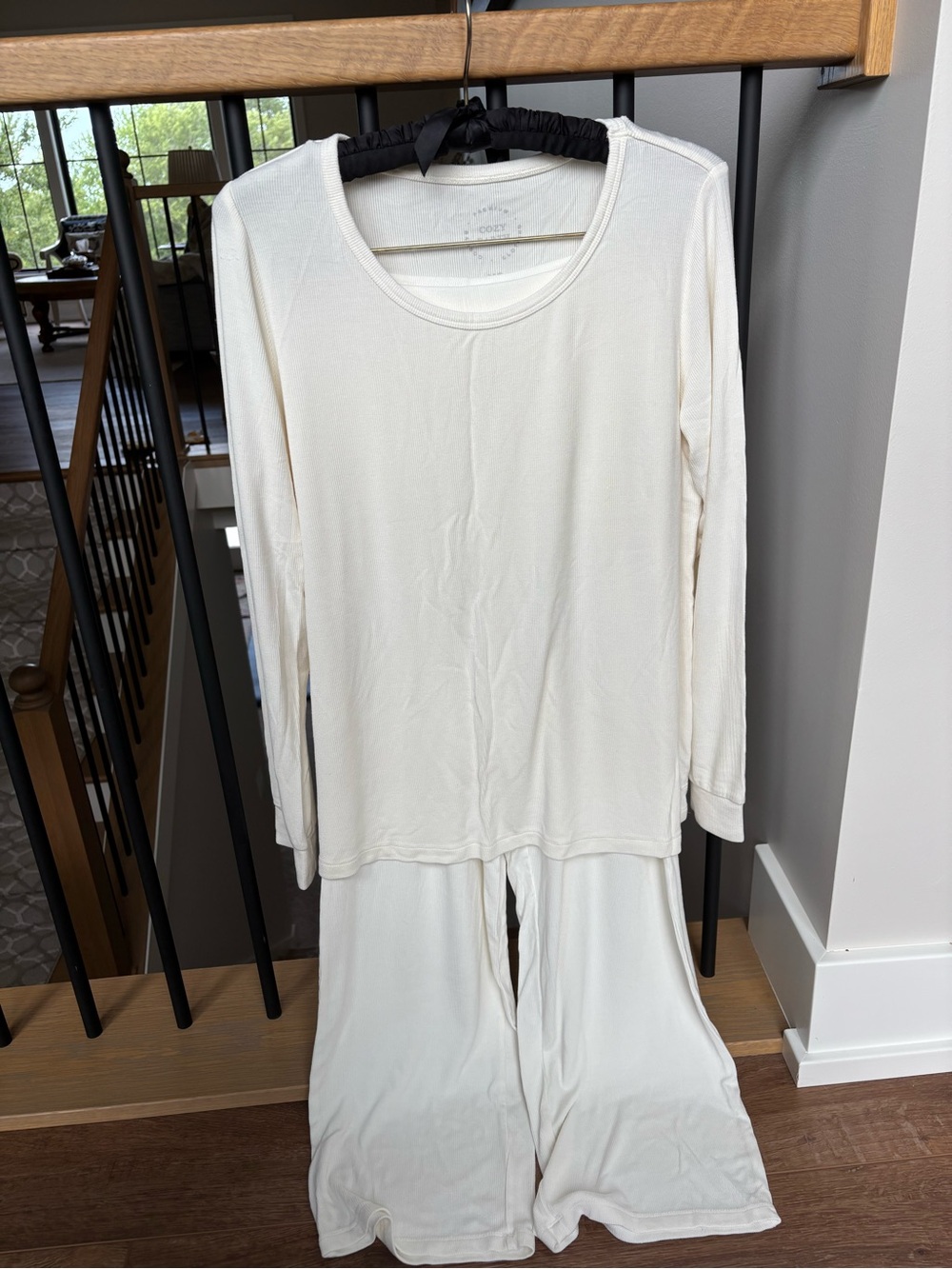 Cozy Earth Cream White Matching Long Sleeve Ribbed Bamboo Sweat Set